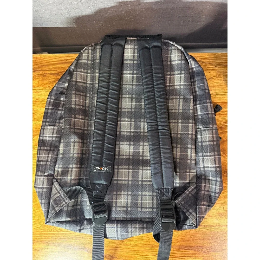 Yak Pak Grey Plaid Backpack with Orange Zipper Accents Men's School Travel Bag